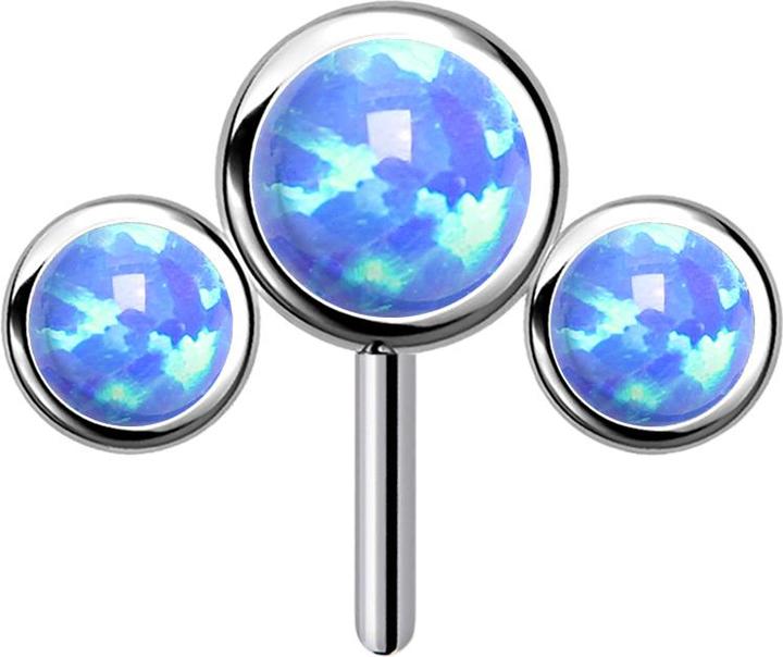 Produktbild Star Piercing Threadless silber front drei Opale blau (Titan G23, ohne Messing)