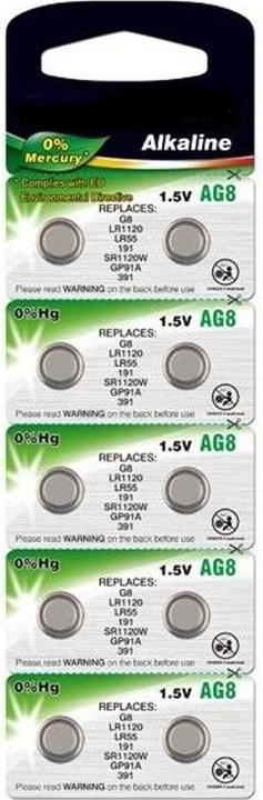 Produktbild AccuCell LR55 Batterie, Knopfzelle V8GA, 191, 80, LR1120, LR1121, LR4230 10 Stück (10 Stk., AG8, 42 mAh)