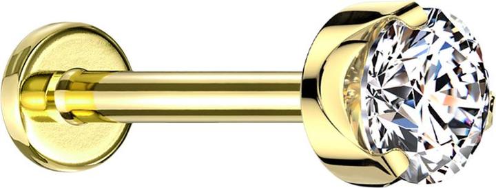 Star Piercing Micro Labret Innengewinde vergoldet flach Kristall silber gefasst (ohne Messing, Titan G23)