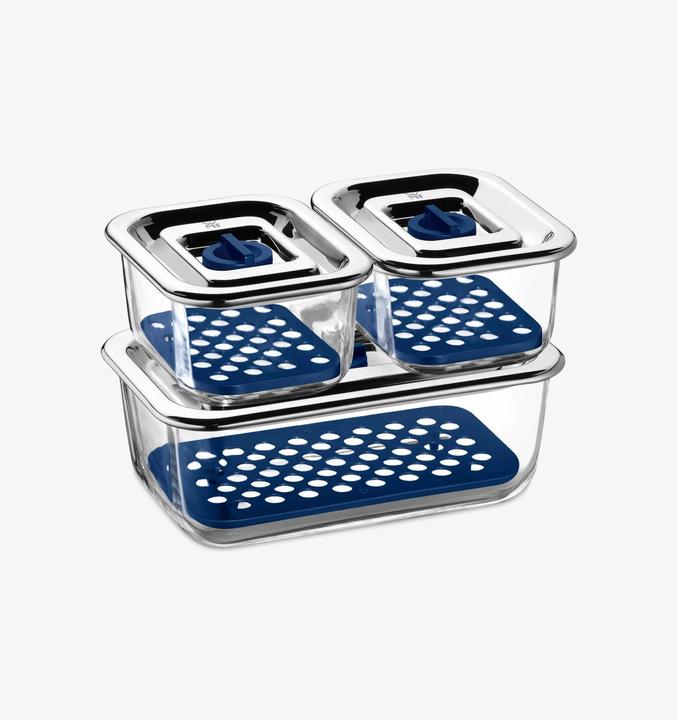 Produktbild WMF Frischhaltedosen Glas Set 3tlg luftdichter Deckel Abtropfgitter Top Serve (0.40 l)