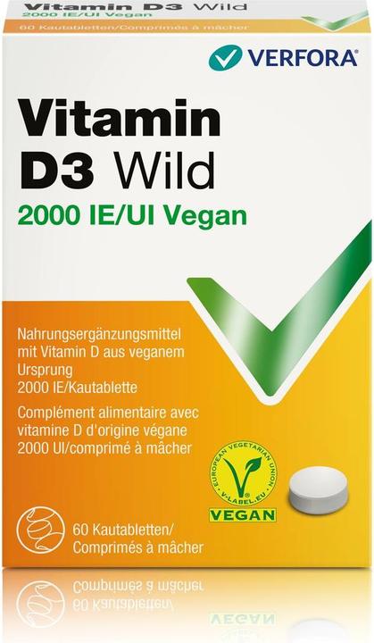 Image du produit Wild Pharma Vitamine D3 sauvage en comprimés 2000 UI végétalien (60 pièce(s), Cachets, 20 g)