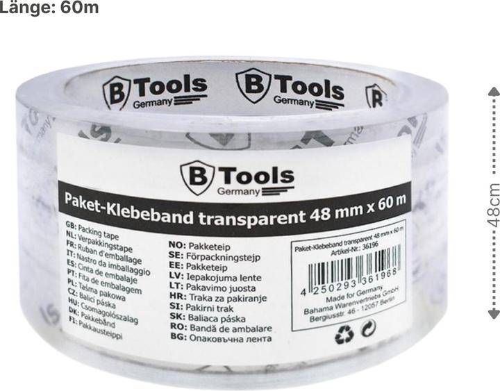 Immagine prodotto Bahama Warenvetriebs Paketklebeband 48mm x 60m Packband Kartonklebeband Abrollklebeband (48 mm)