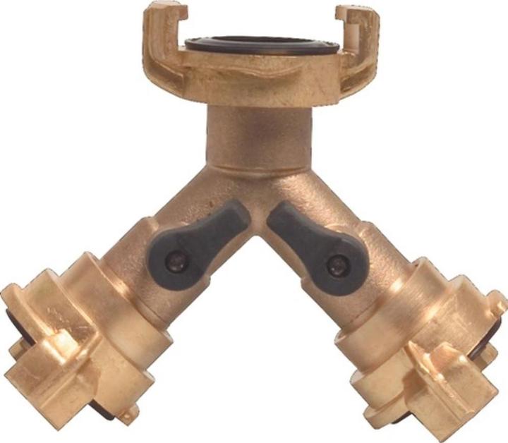 Mega Y-Stück Schnellkupplung Messing Schlauchgrösse 9,5-38 mm Hahnabsperrung (2 Wege Verteiler, 38 mm)