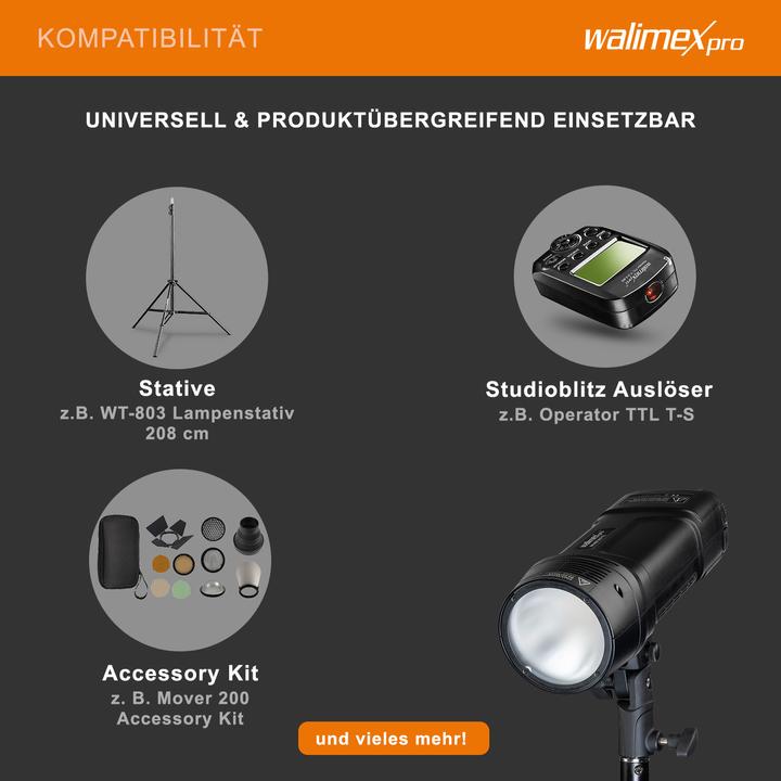 Immagine prodotto Walimex pro Flash da studio a batteria Mover 200 TTL (200 W, Testa flash)