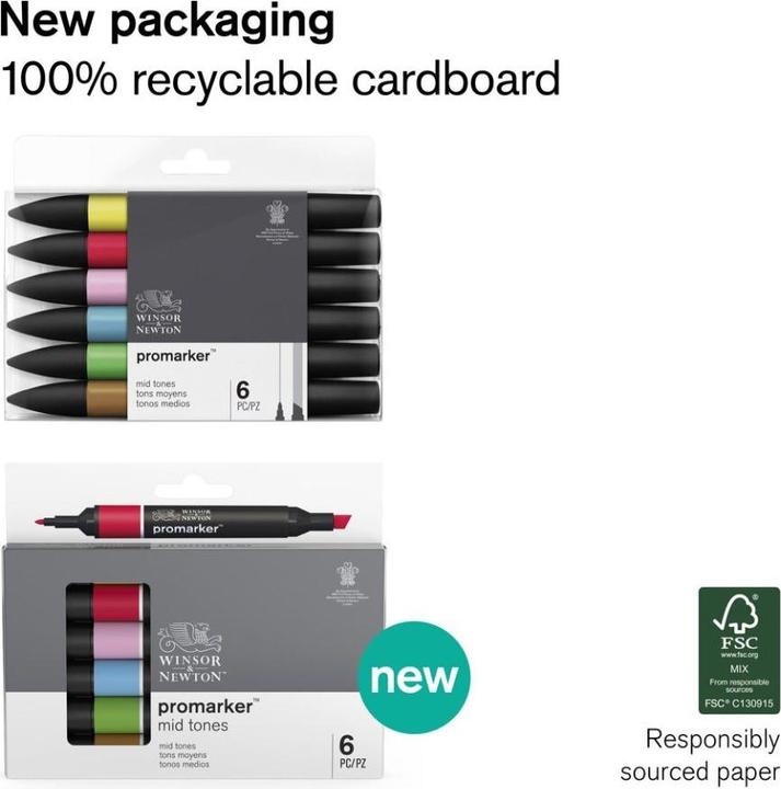 Immagine prodotto Winsor & Newton 0290110 ProMarker, Marcatore professionale per layout - 2 punte, fine e larga per Zeic (Nero, 2 mm, 6 x)