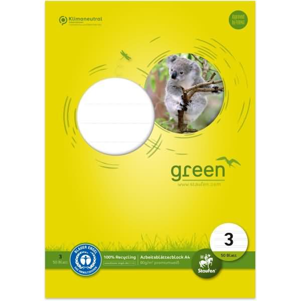 Staufen Green Notepad DIN A4, 5 Mm Squared, 80 Sheets, 4 Holes, Premium White 70 G/m² Recycled Paper, Pack Of 1 - View #9