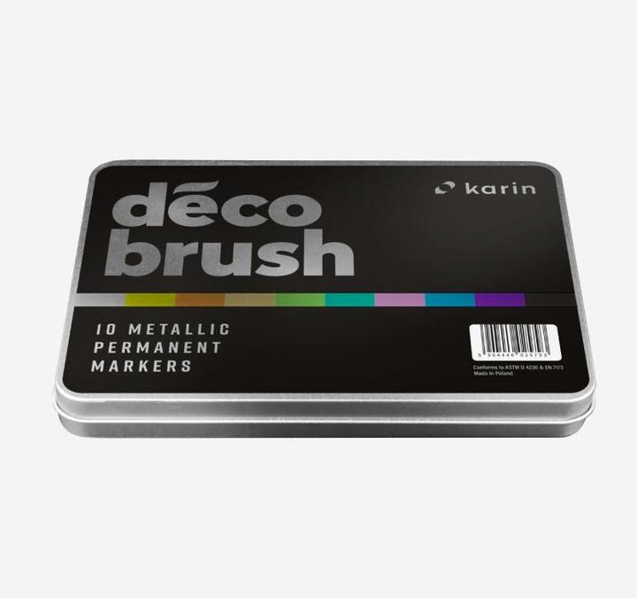 Actual product image Karin Brush Marker Pro Metall Box (Metallic Silver, Metallic Blue, Metallic Red Gold, Metallic Violet, Metallic Light Green, Metallic Black, Metallic Green, Metallic copper, Metallic Pink, Metallic Gold, 10 x)