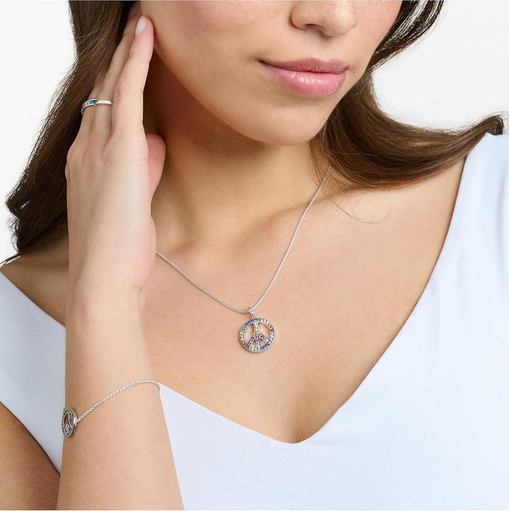 Produktbild Thomas Sabo Halskette mit Anhänger Peace Zeichen mit Bunten Steinen Silber Geschwärzt (925er Silber, 50 - 55 cm)