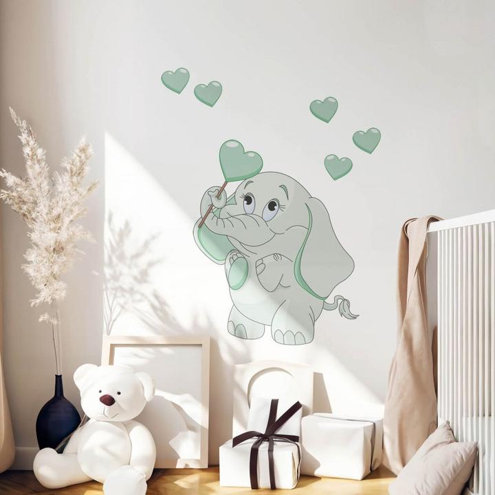 Produktbild Trenddeko Elefantenbaby mit Herzen (30 x 40 cm, 45 x 60 cm, 90 x 120 cm, 60 x 80 cm, 75 x 100 cm)