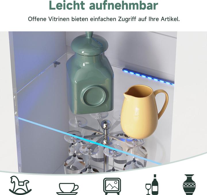 Produktbild SONNI Vitrine mit LED-Beleuchtung, Glasvitrine mit Schubladen, weisse Hochglanzfront, Sammelvitrine (100 x 40 x 180 cm)