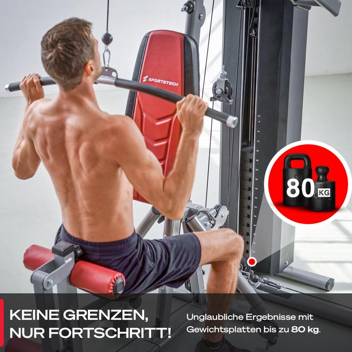 Produktbild Sportstech HGX300 - Multifunktions-Kraftstation für zuhause, Fitness mit 80kg Gewichtsblock & integr