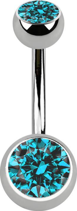 Actual product image Star Piercing Banane silber Innengewinde mit zwei Kugeln silber mit Kristall aqua (Titanium G23, without brass)
