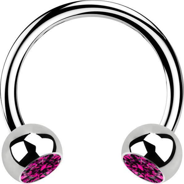 Star Piercing Micro Circular Barbell silber mit zwei Kugeln Kristall fuchsia (ohne Messing, Chirurgenstahl 316L)