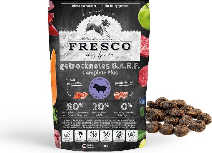 Produktbild Fresco Trockenfutter BARF Complete Plus Lamm 1 kg (Senior, Adult, Junior, 1 Stk., 1000 g)