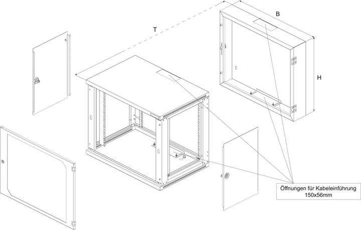 Actual product image Conteg RUD wall-mounted enclosure swiveling 12 HE (HxWxD) 624x600x500 mm (12 RU, 19 inch rack)