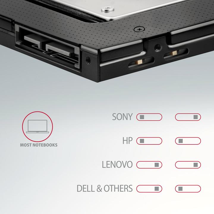 Produktbild Axagon RSS-CD09 2.5 Zoll SSD/HDD Adapter für optisches Laufwerk, 9,5 mm, LED