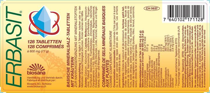Nährwerte und Zutaten Biosana Mineralsalz Tablette mit Kräuter (1 Stück, Tabletten, 96 g)