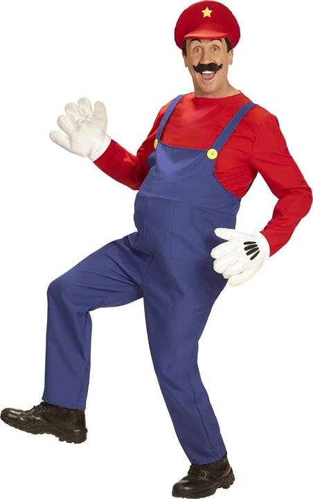 Actual product image Widmann Super Mario plumber men's costume with overall, shirt and hat (XXL)