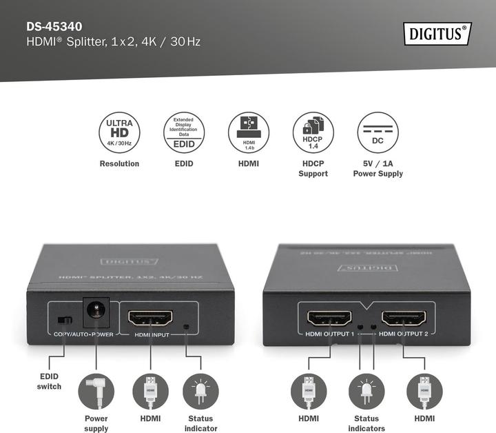 Produktbild Digitus HDMI Splitter, 1x2, 4K / 30 Hz