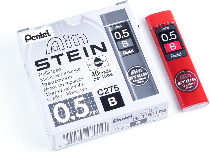 Actual product image Pentel C275 Feinminen-Set, Härtegrad B (12 Dosen á 40 Minen) (Refill, Graphite, 0.50 mm)