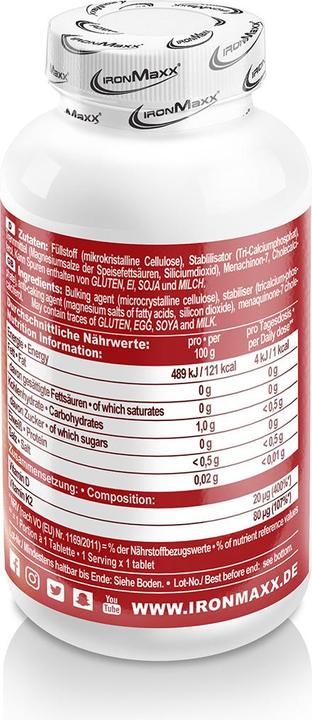 Nährwerte und Zutaten IronMaxx D3 + K2 (150 Stück, Tabletten, 100 g)