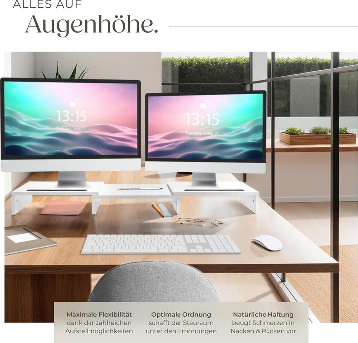 Immagine prodotto tectake Supporto monitor Bozen, 3 pezzi, inclusi supporti per smartphone
