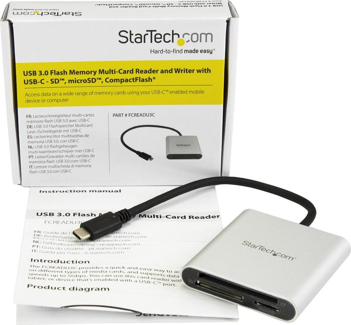 Immagine prodotto StarTech Lettore di schede USB 3.0 con USB-C - Lettore di schede di memoria SD, MicroSD, CompactFlash con (USB-C)