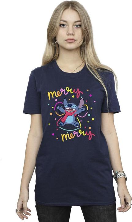 Actual product image Disney Womens/Ladies Lilo & Stitch Merry Rainbow Cotton Boyfriend T-Shirt (4XL)