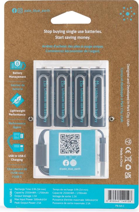 Actual product image Pale Blue AA USB-C (4 pcs., AA, 1700 mAh)