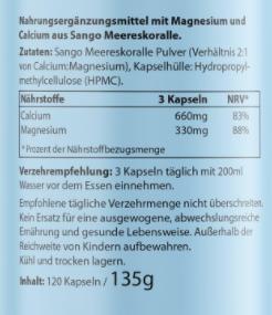 Valeurs nutritives et ingrédients Biotanicals Magnésium 120 gélules (120 pièce(s), Capsules, 135 g)
