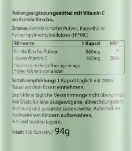 Nutritional values and ingredients Biotanicals Vitamin C 120 capsules (120 Piece, Capsules, 94 g)