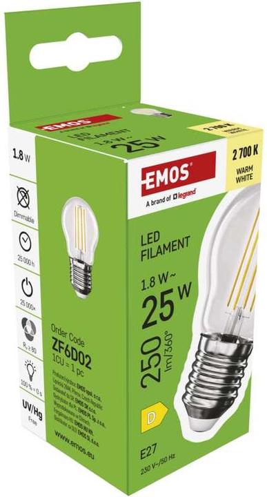 Image du produit Emos Ampoule LED filament Mini Globe / E27 / 1,8 W (25 W) / 250 lm / Blanc chaud (E27, 1.80 W, 250 lm, 1 x, D)