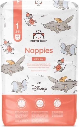 Actual product image Mama Bear Pampers, size 1, 2-5 kg, elephants, 48 pieces (Size 1)