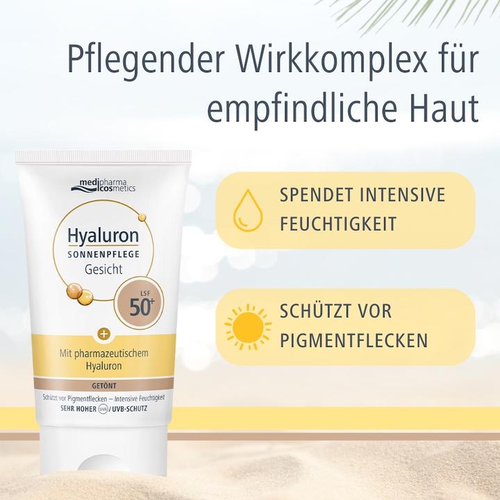 Actual product image Medipharma cosmetics Hyaluron Sun Care Face tinted SPF 50+, 50 ml Cream (Sun cream face, SPF 50+, 50 ml)