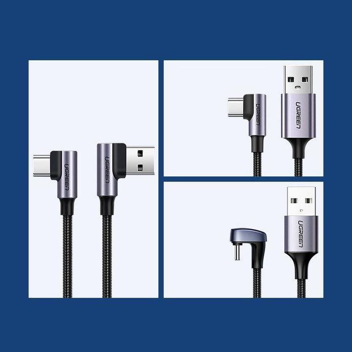 Actual product image Ugreen USB-C angled to USB-A 2.0 angled 3A data cable (2 m, USB 3.0)