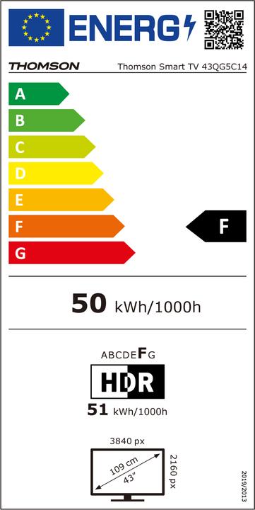 Etichetta energetica Thomson 43QG5C14 Tv QLed 43' Smart Google (43", QLED, 4K)