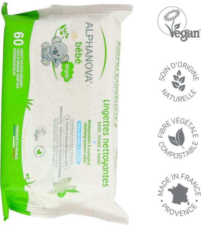 Produktbild Alphanova BB Pflegetücher Mandelöl biologisch abbaubar (60 Stück)