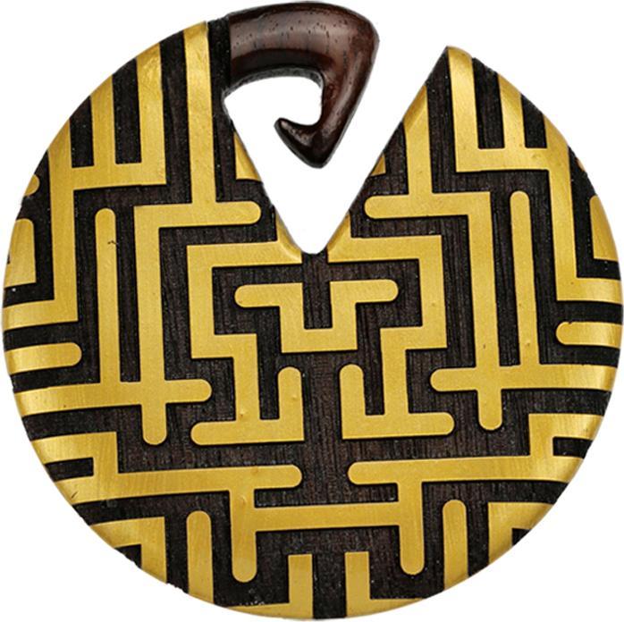 Produktbild Star Piercing Ohrgewicht Teller Labyrinth vergoldet aus Narra Holz (ohne Messing, Organisch)