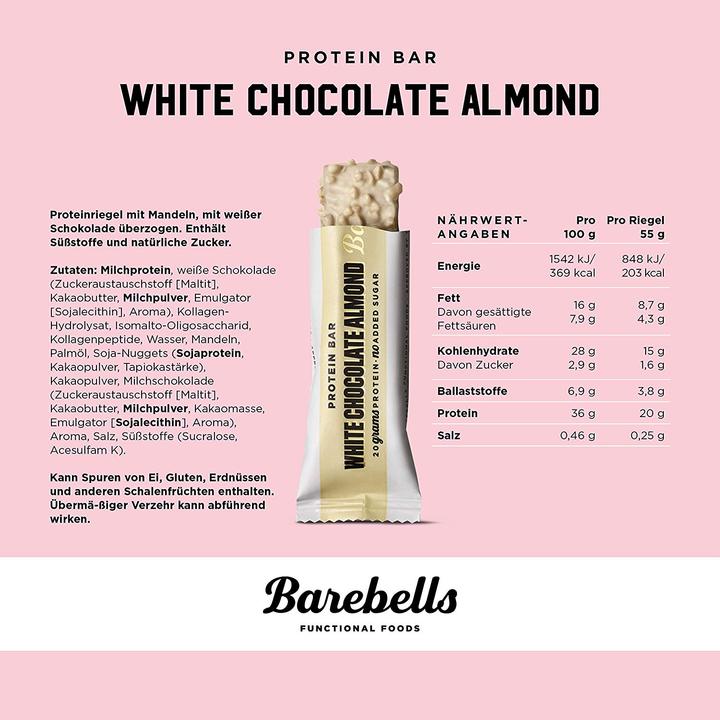 Nährwerte und Zutaten Barebells Protein Bar (White Chocolate Almond, 1 Stk., 55 g)
