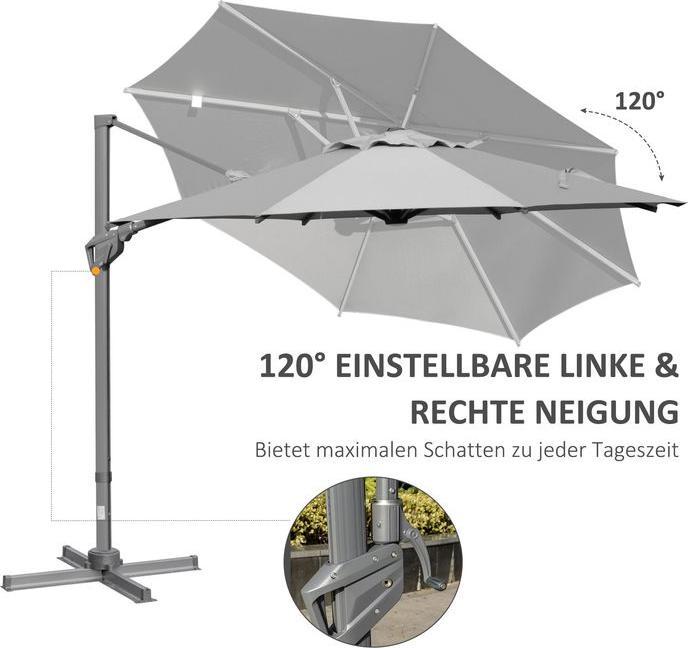 Produktbild Swisshandel24 Ø298 cm Kurbelschirm Ampelschirm mit Kurbelvorrichtung Alu Roma Schirm Neigungswinkel verstellbar Du (2.98 m)