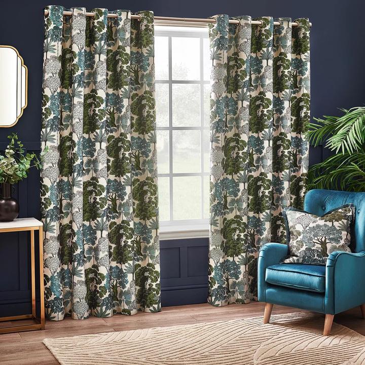 Actual product image Wylder Woodlands Jacquard Floral Eyelet Curtains (168 x 183 cm)