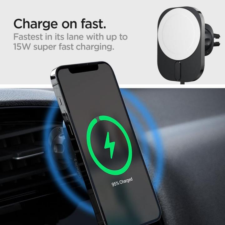 Actual product image Spigen car mount with charger ITM12W Onetap Pro 3 Magnetic Magsafe Vent Car Mount Wireless Charger b (15 W)