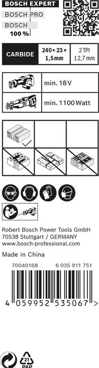 Produktbild Bosch Professional Zubehör EXPERT ‘Hollow Brick’ S 1543 HM Säbelsägeblatt, 10 Stück