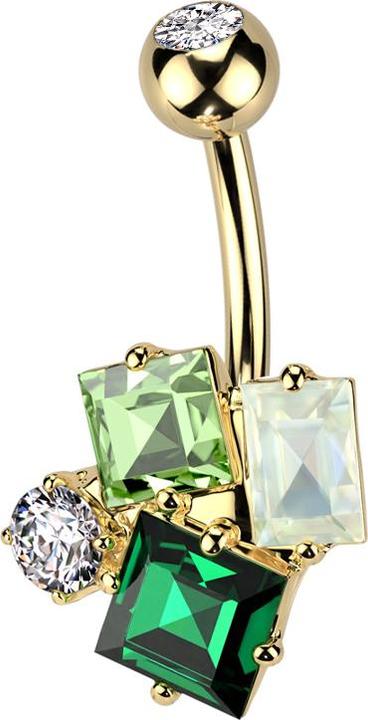Immagine prodotto Star Piercing Banane vergoldet mit Kugel silber Kristall silber und drei farbige Kristalle rechteckig (Acciaio chirurgico 316L, Ottone)