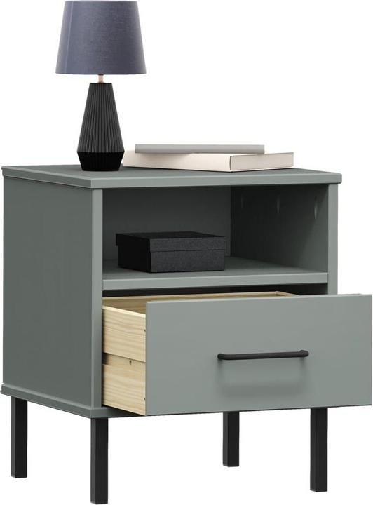 Actual product image VidaXL Nachttisch OSLO mit Metallbeinen Grau Massivholz