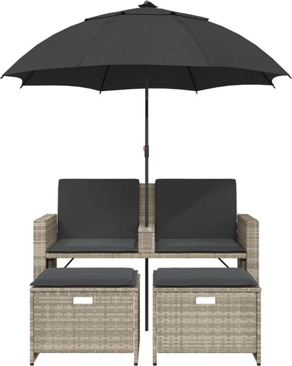 Image du produit VidaXL Canapé de jardin 2 places Parasol Tabouret Banc de jardin Gris clair Poly rotin