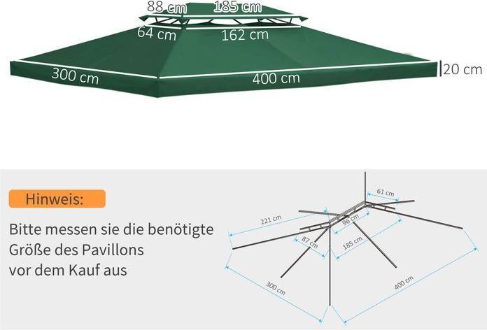 Actual product image Swisshandel24 Replacement roof pavilion roof for metal pavilion garden pavilion party tent garden tent polyester (1200 cm, 300 cm)