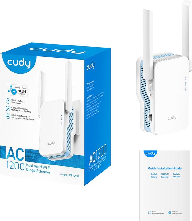 Actual product image Cudy RE1200 Wi-Fi signal booster (867 Mbit/s, 300 Mbit/s)