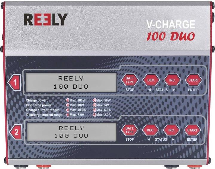 Actual product image Reely V-Charge 100 Duo model making multifunction charger 12 V, 230 V 10 A