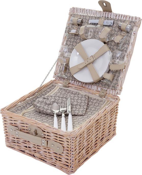 Actual product image Swisshandel24 Picnic basket set for 4 people, picnic bag + cooler compartment, porcelain glass stainless steel